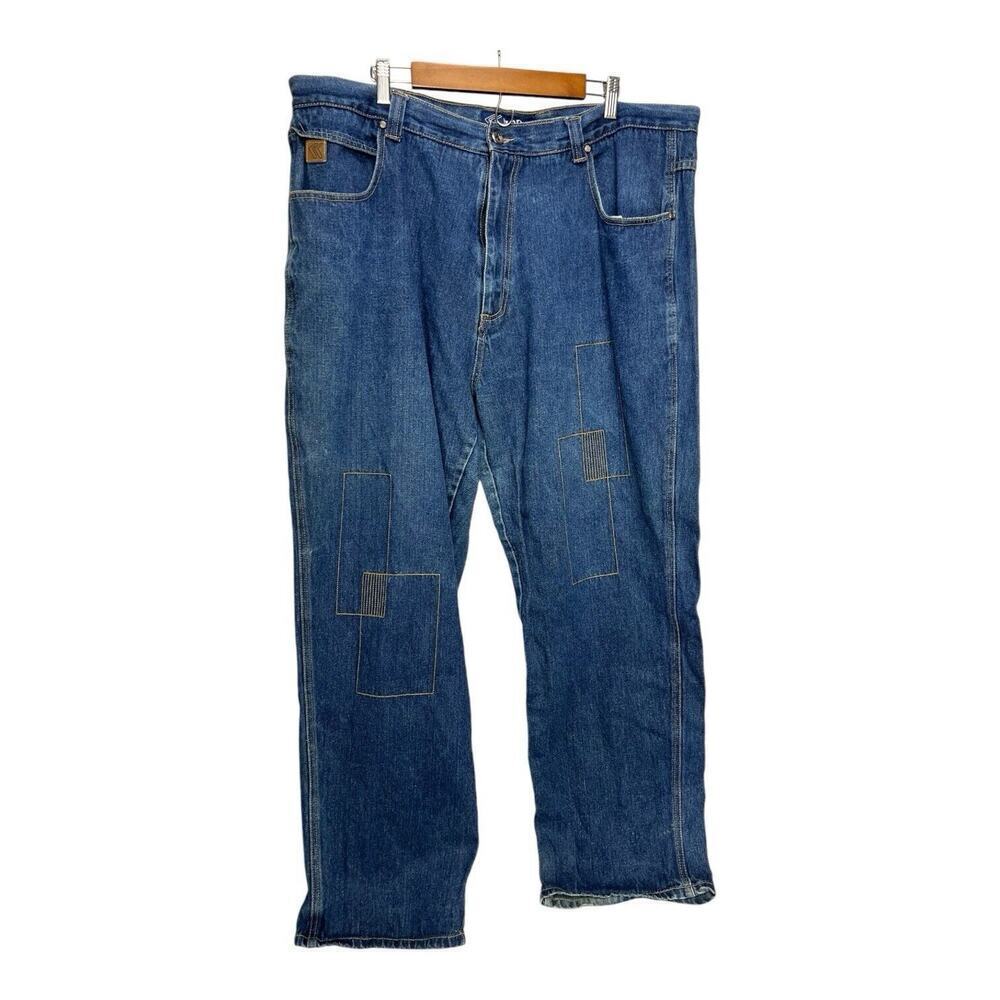 Karl Kani Jeans Baggy Denim Hip Hop Skate Y2K Mens 44x34 Dark Wash 100% Cotton